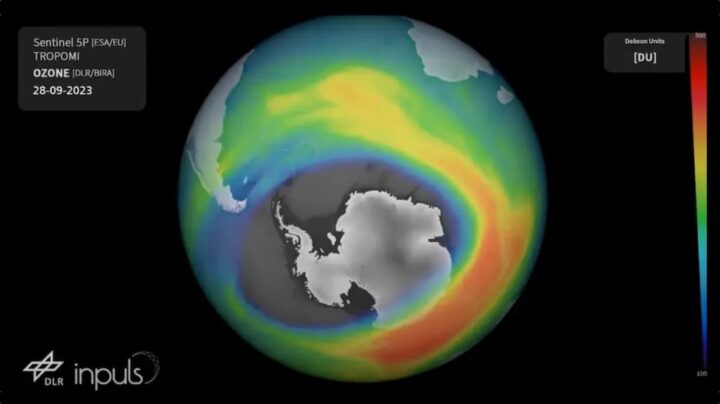 Imagem de satélite do buraco do ozono em finais de 2023