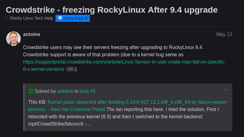 CrowdStrike Debian RockyLinux Linux