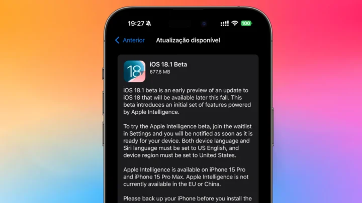 Imagem iOS 18.1 beta com Apple Intelligence