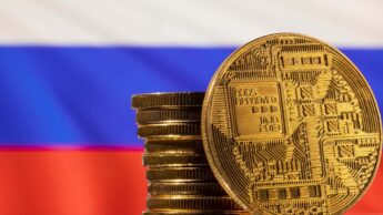 Criptomoeda e bandeira da Rússia