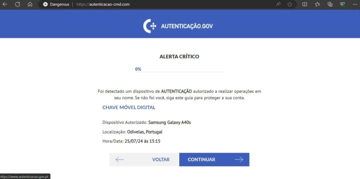 Site falso que tenta recriar o autenticacao.gov, via CNN Portugal
