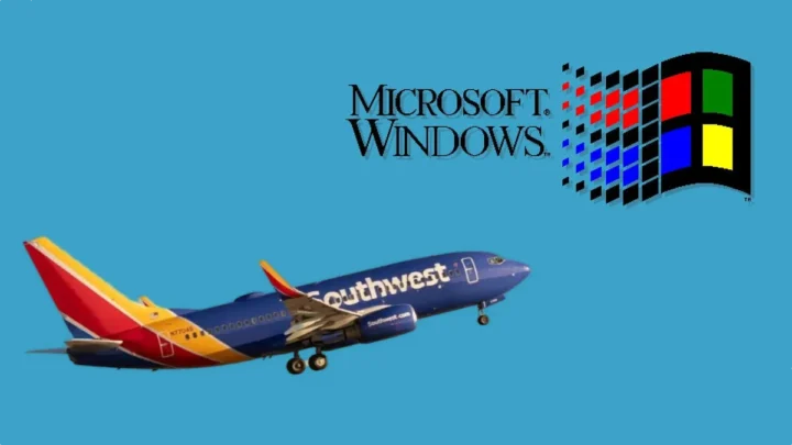 Ilustração do avião da Southwest a passar pelo bug CrowdStrike que aconteceu nos Windows recentes
