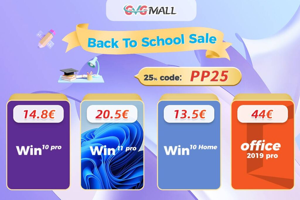 GVGmall Back To School Sale até 91%: Windows 10 a partir de 12€, Office por apenas 21€!