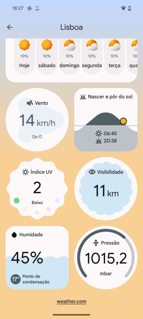 Android 15 Pixel 9 Weather tempo aplicação