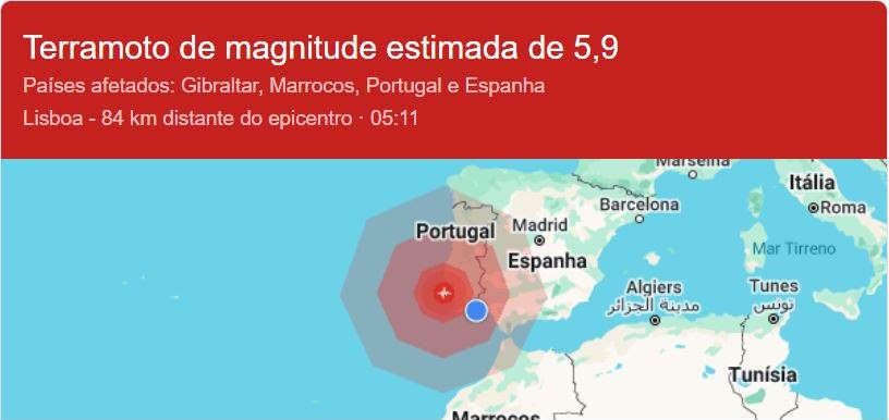 Sismo de magnitude de 5,9 sentido esta madrugada em Portugal