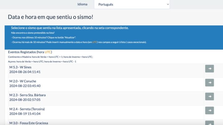  preencha o questionário sobre o sismo sentido em Portugal