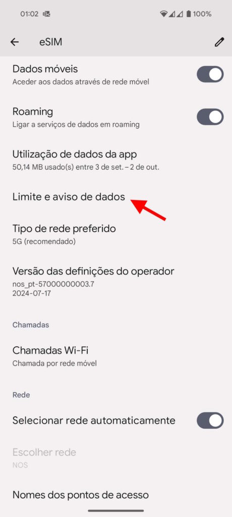Android limite dados alerta smartphone