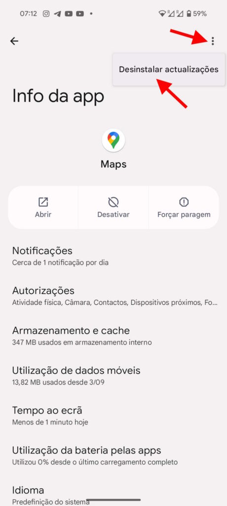 Google Maps Android problema atualização