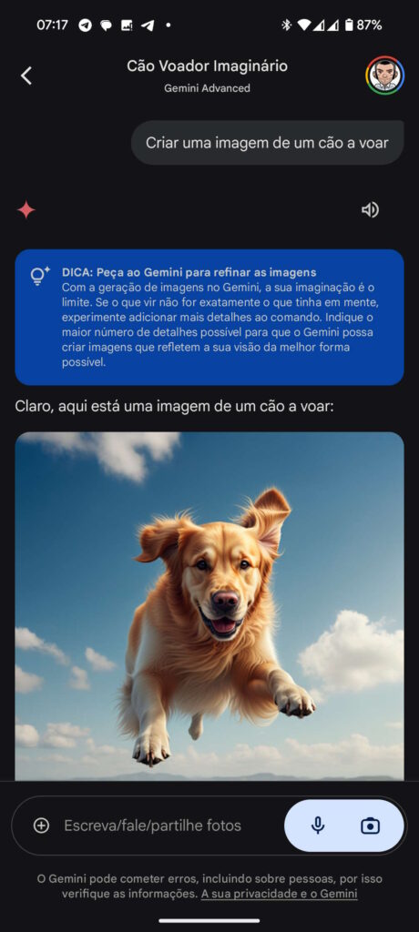 Gemini imagens Android Google criar