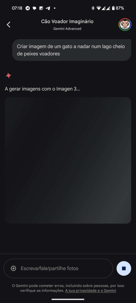 Gemini imagens Android Google criar