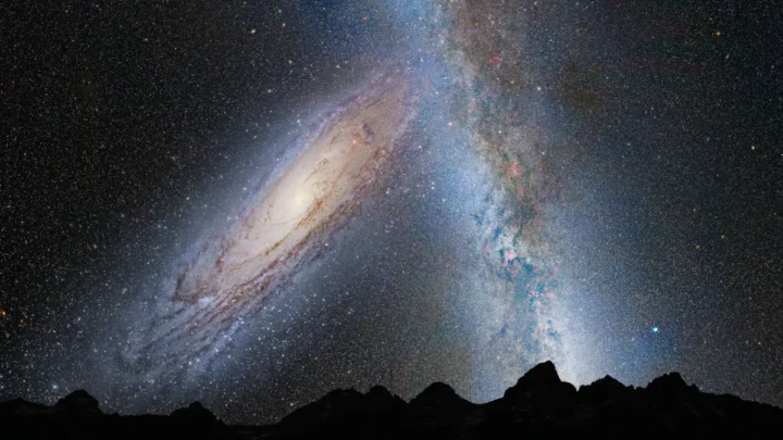 Illustration of the merger between the Milky Way galaxy and Andromeda