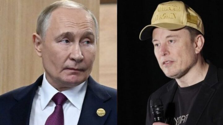 Imagem de Elon Musk ao lado de Vladimir Putin