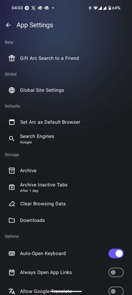 Arc Android browsers Chrome