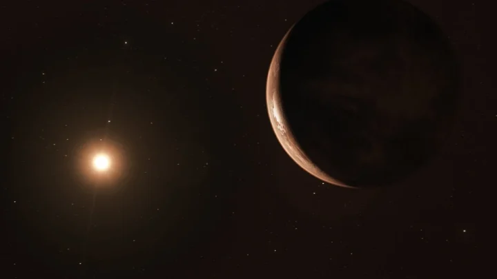 Ilustração da Estrela de Barnard e do seu exoplaneta