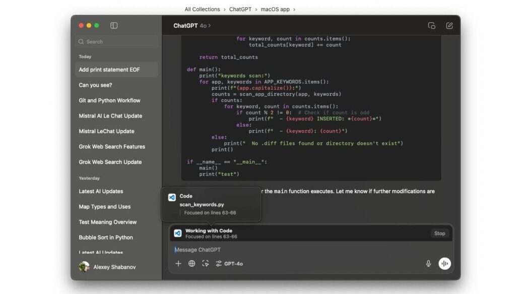 ChatGPT macOS programar ecrã aplicações