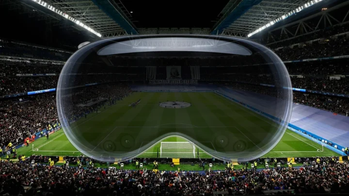 Ilustração Apple Vision Pro no Santiago Bernabéu