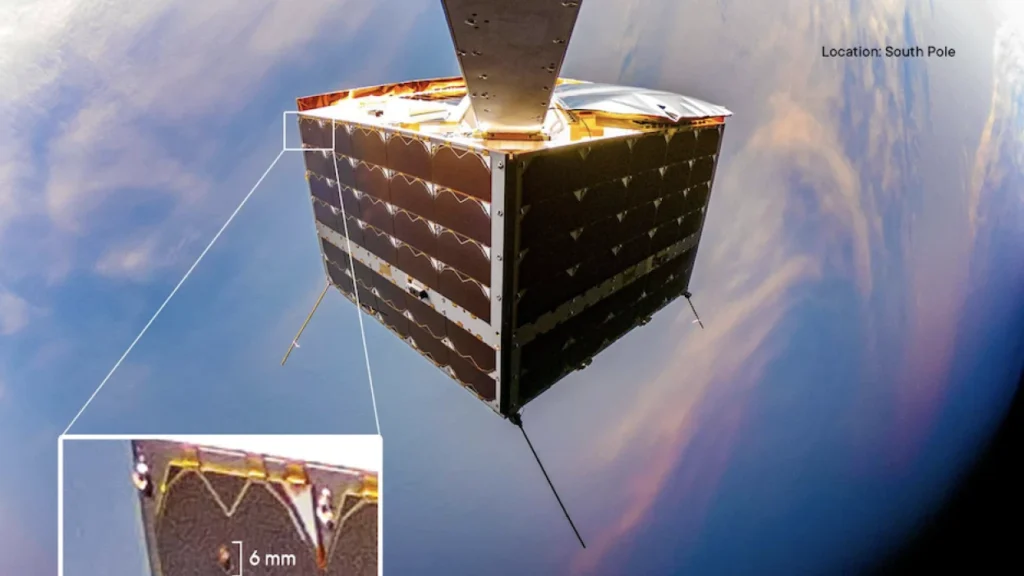 Objeto atingiu um satélite na órbita da Terra e deixou um buraco