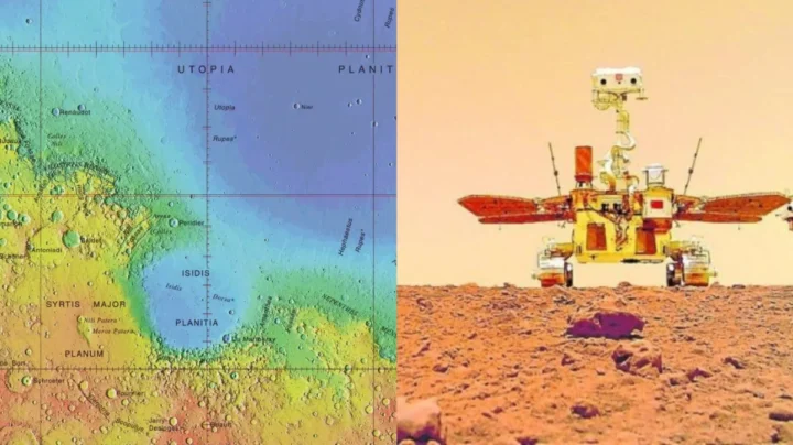 Ilustração do robô chinês Zhurong que descobriu a linha de água do outrora maior oceano de Marte