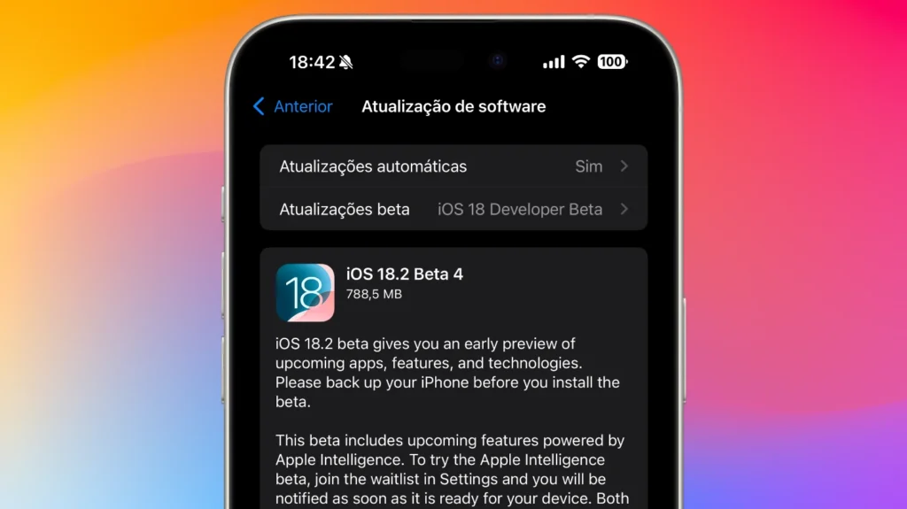 iOS 18.2 beta 4 já disponível