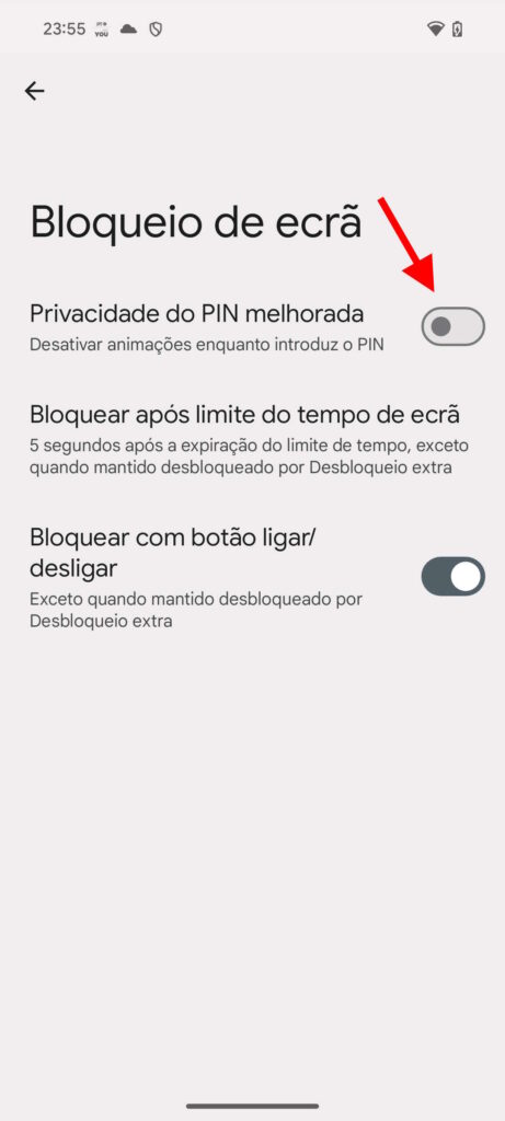 Android segurança PIN proteção