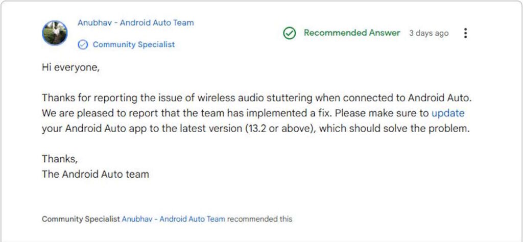 Android Auto Google sem fios atualização problemas