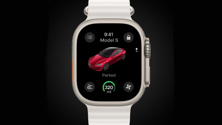 Imagem da app oficial Tesla no Apple Watch