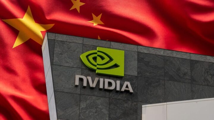 Logótipo da Nvidia com bandeira da China no fundo