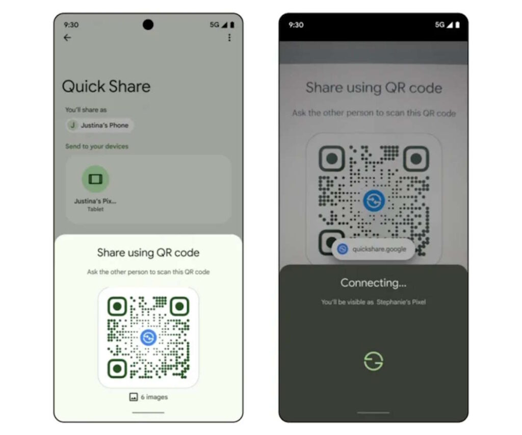 Android código QR Quick Share partilha