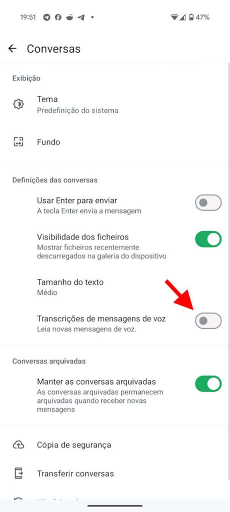 WhatsApp mensagens voz texto converter