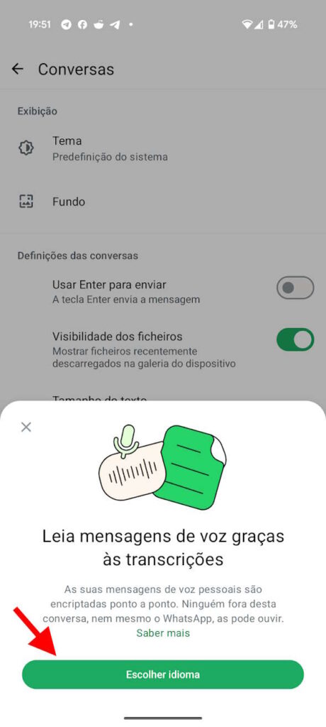 WhatsApp mensagens voz texto converter