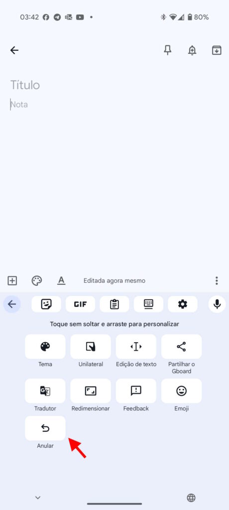 Android Gboard desfazer botão