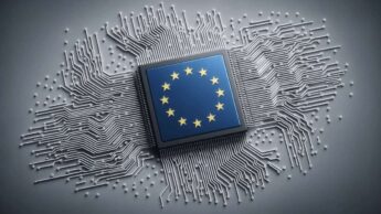 IA na UE representada por um chip com as estrelas da UE