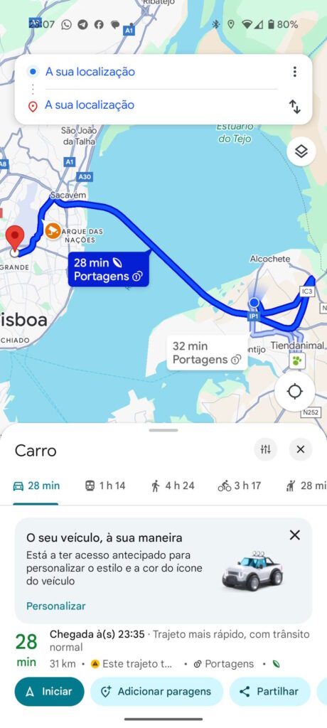 Google Maps carros cores personalização