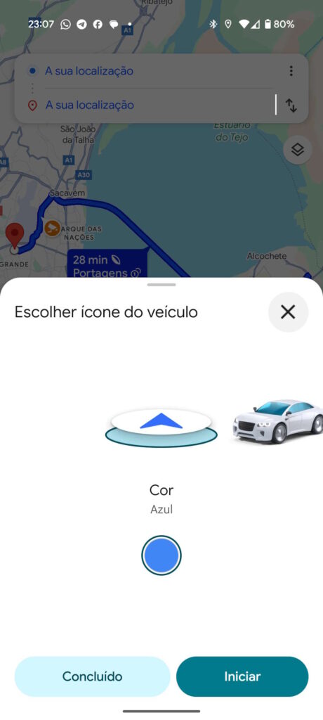 Google Maps carros cores personalização