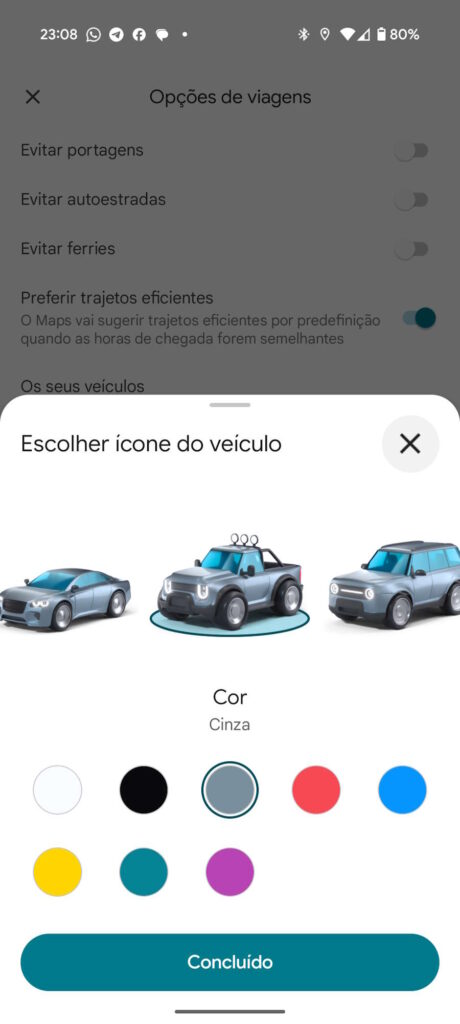 Google Maps carros cores personalização