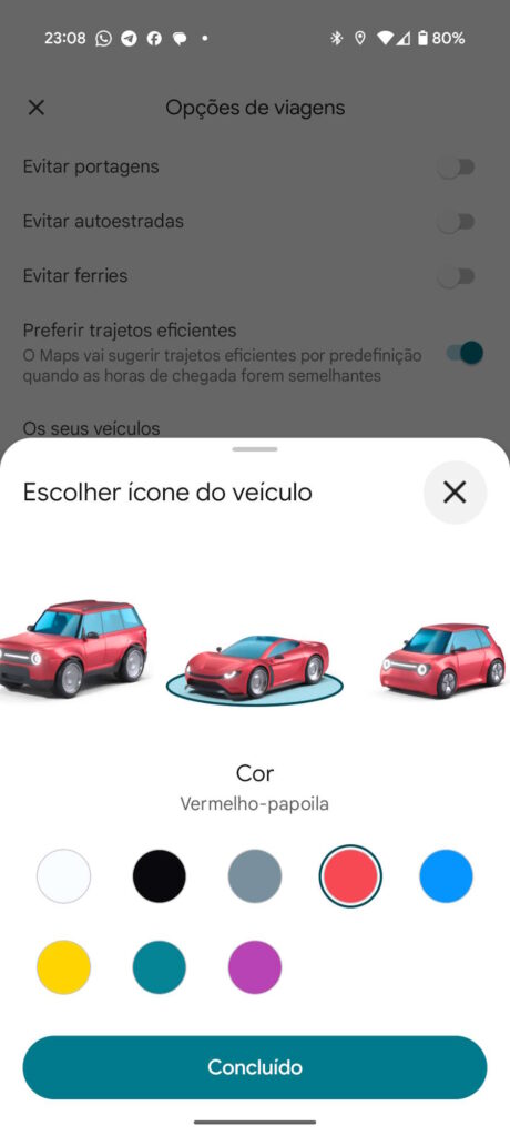 Google Maps carros cores personalização