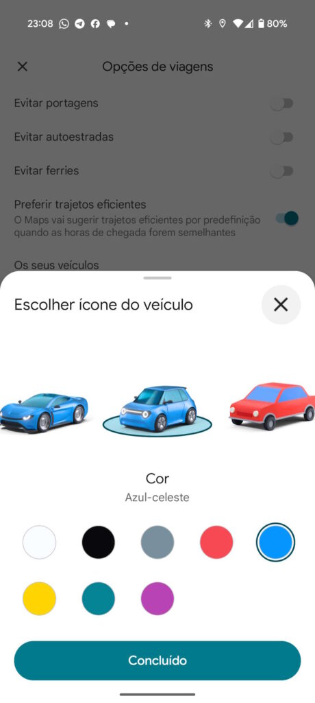 Google Maps carros cores personalização