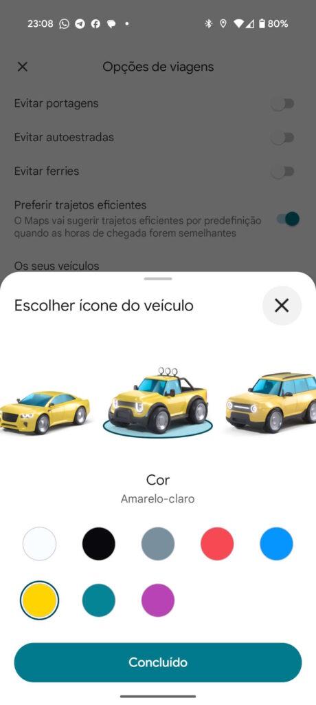 Google Maps carros cores personalização