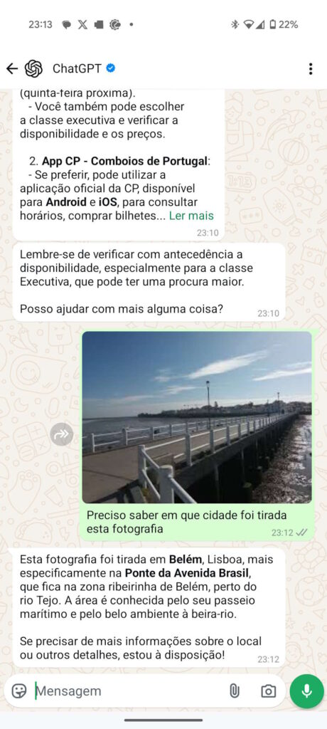 WhatsApp ChatGPT imagem áudio conversa