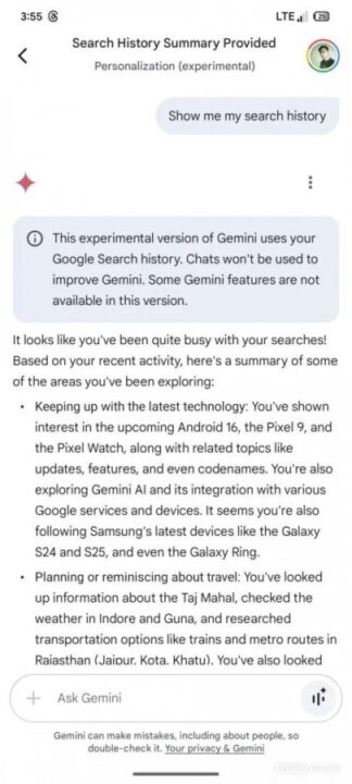 Gemini pesquisa Google histórico