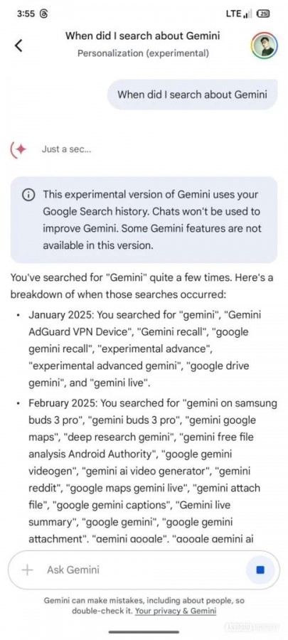 Gemini pesquisa Google histórico