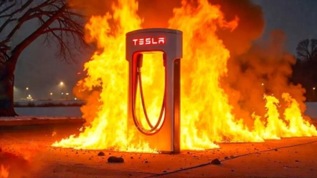 Homem pegou fogo a si próprio ao tentar queimar carregadores Tesla