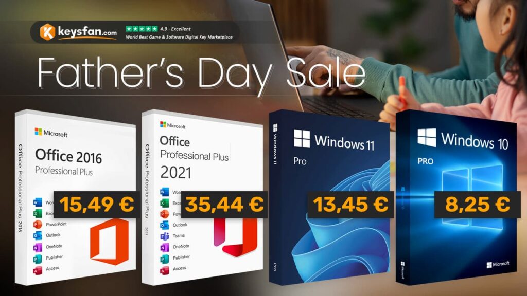Celebra o Dia do Pai com chaves digitais Microsoft a preços imperdíveis
