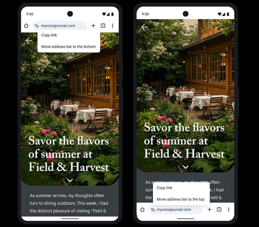 Chrome Android Google barra endereço