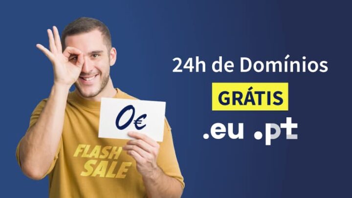 24horas de domínios Grátis. Só hoje, na Flash Sale da dominios.pt