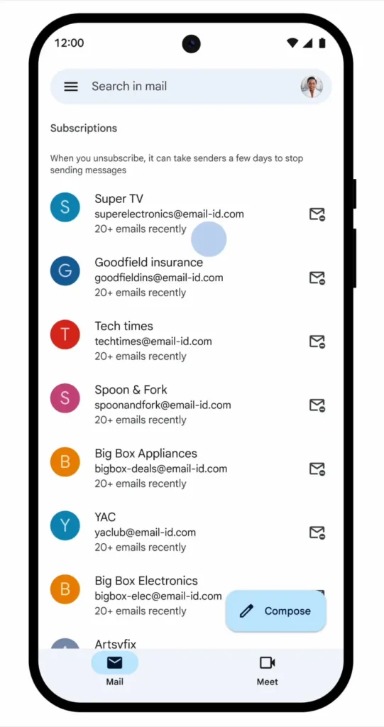 Gmail subscrições Google gerir