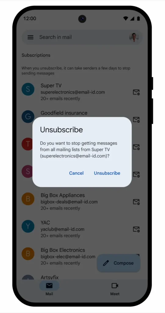 Gmail subscrições Google gerir