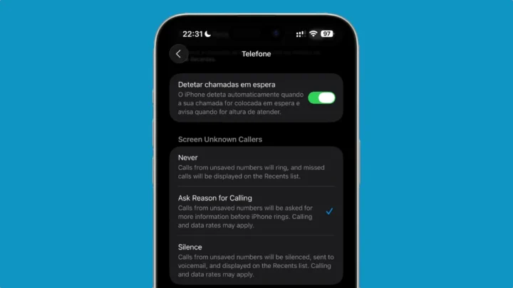 voltou a função “Silenciar chamadas desconhecidas” com nova filtragem 1 Imagem iOS 26 com a nova funcionalidade “Silenciar chamadas desconhecidas