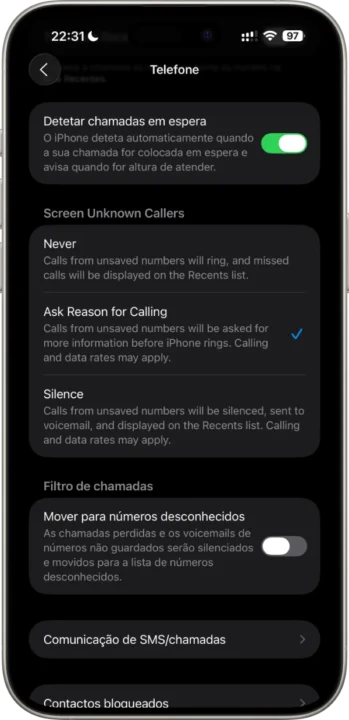 voltou a função “Silenciar chamadas desconhecidas” com nova filtragem 2 filtro chamadas01