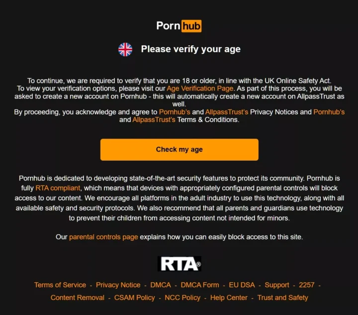 Imagem controlo de idade nos conteúdos de pornografia